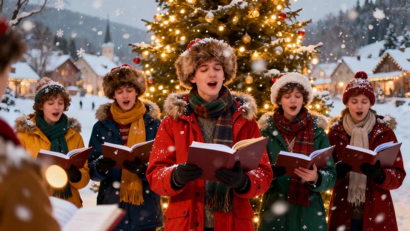 雪夜圣诞树下合唱团图片