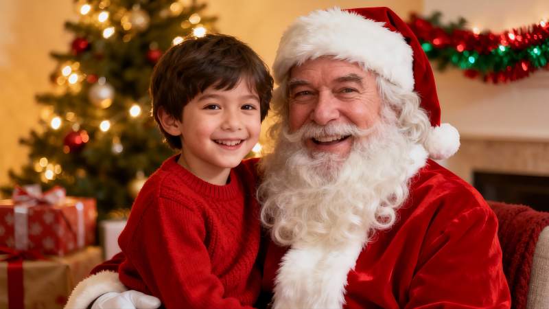 圣诞老人与男孩温馨合影图片