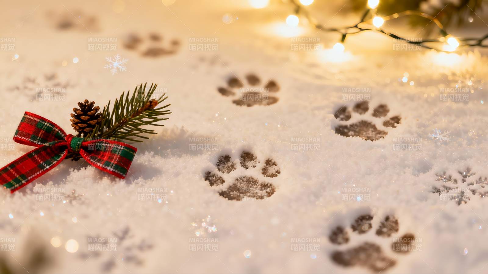 雪地爪印圣诞装饰图片