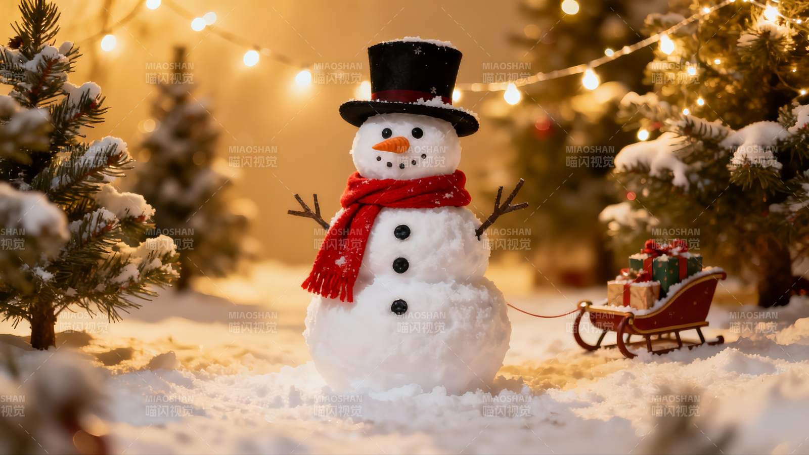 雪人圣诞夜景温馨可爱图片