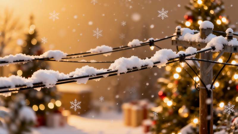 雪夜圣诞树与电线图片