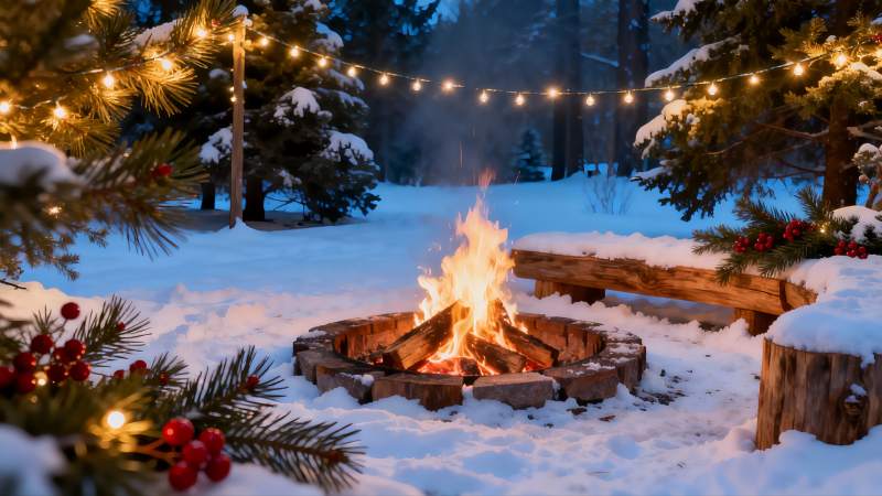 雪夜篝火晚会图片