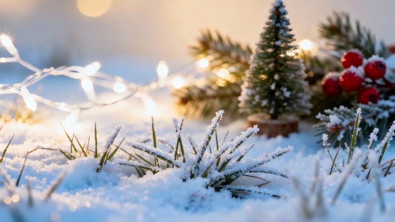 雪地圣诞装饰温馨场景图片