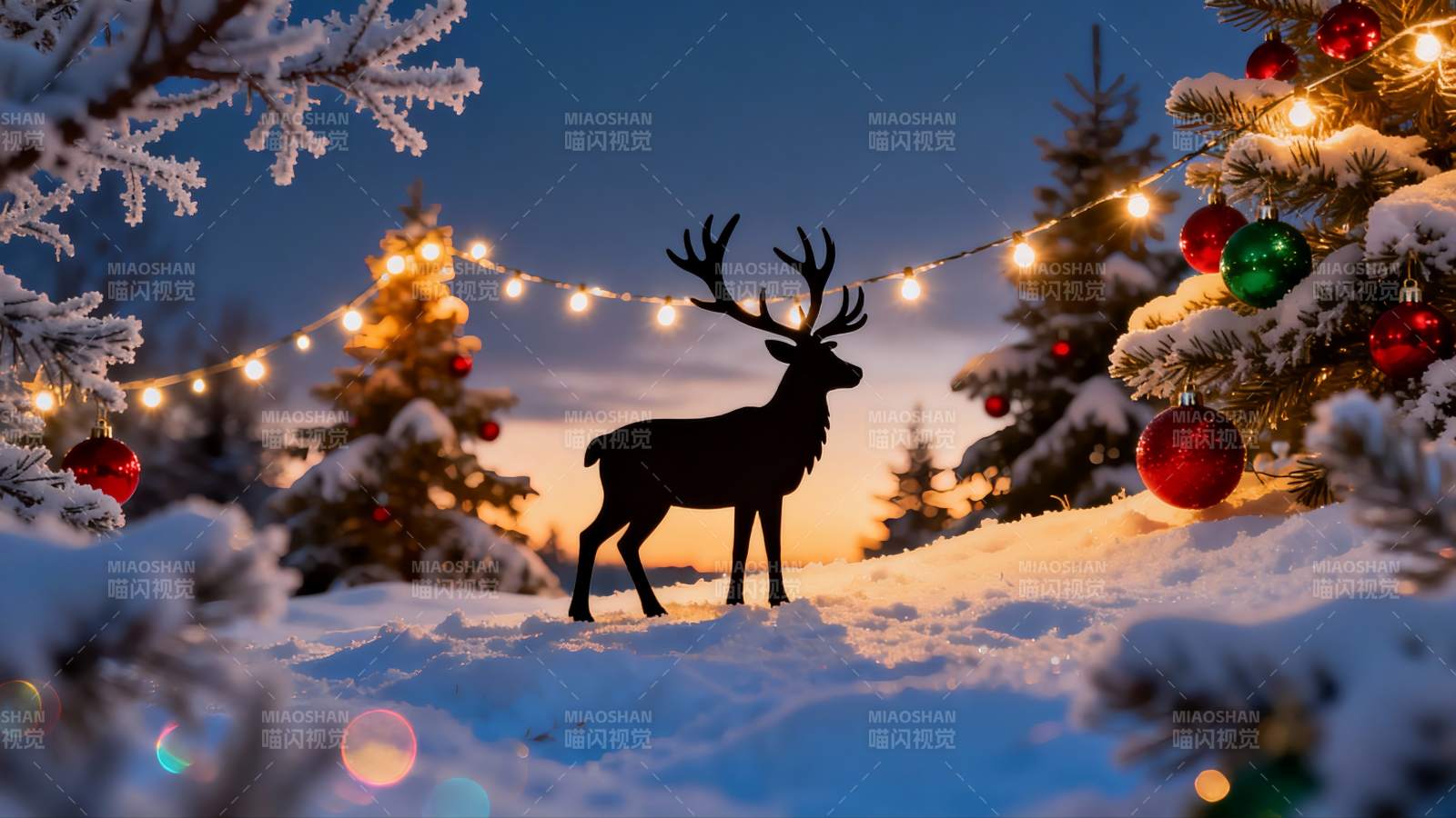 雪夜圣诞鹿影图片
