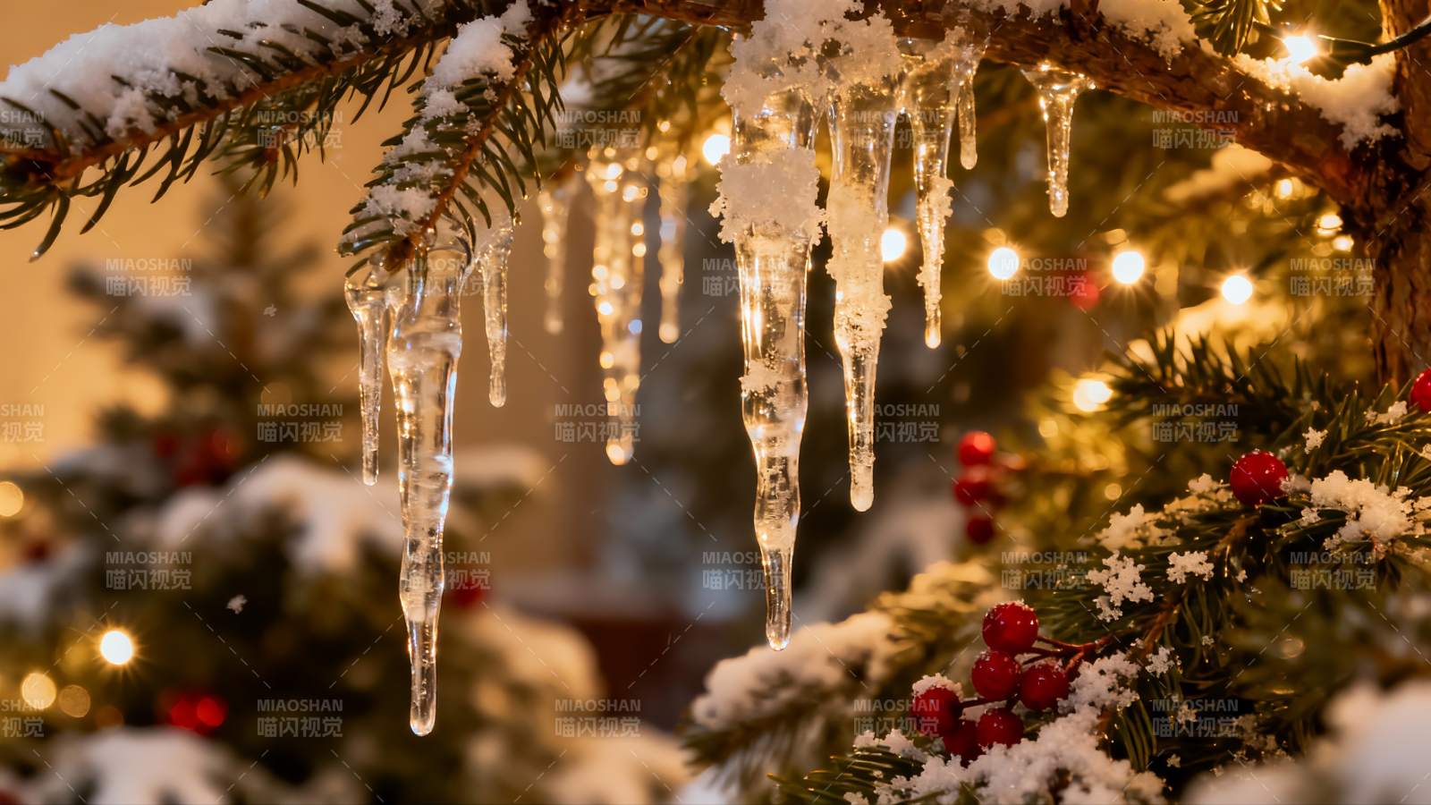 雪挂冰凌圣诞树图片