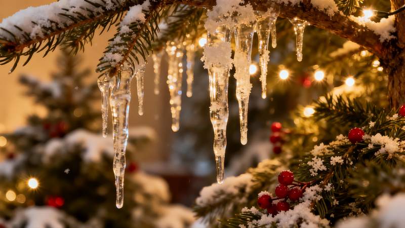 雪挂冰凌圣诞树图片