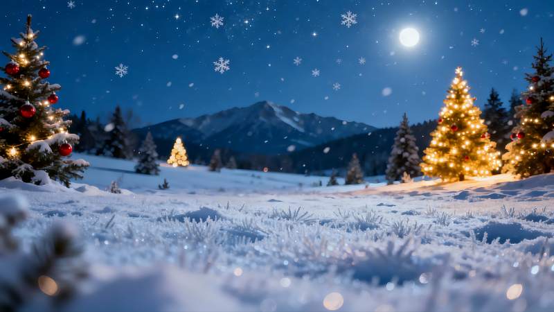 雪夜圣诞树星空美景图片