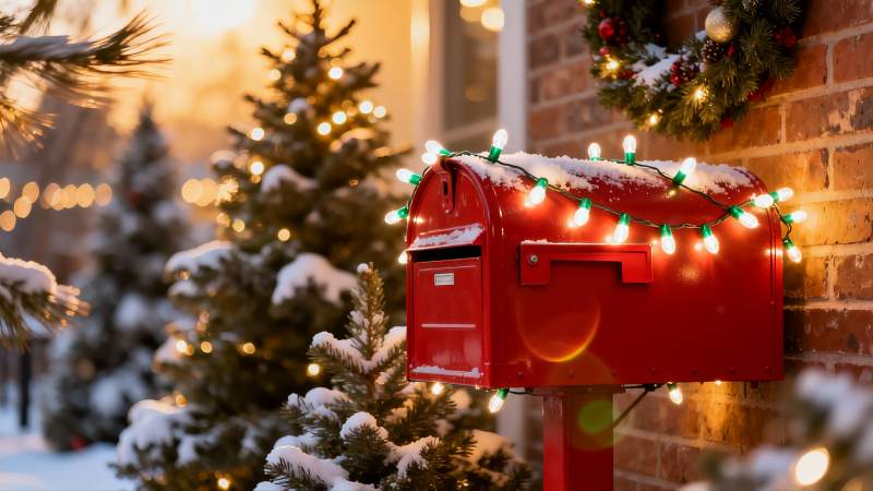 雪夜圣诞灯饰邮箱图片