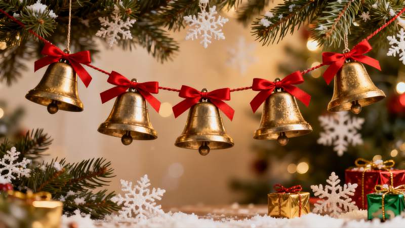 圣诞树铃铛装饰节日氛围浓厚图片