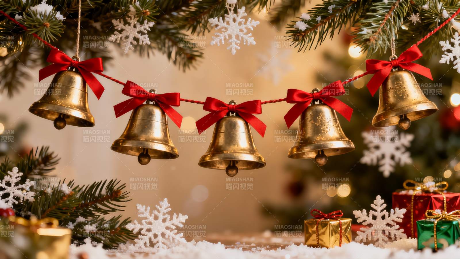 圣诞树铃铛装饰节日氛围浓厚图片