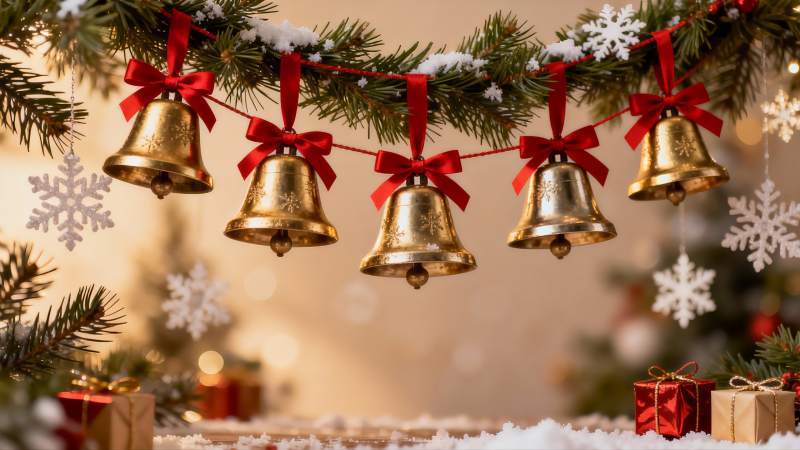 圣诞铃铛雪景装饰图片