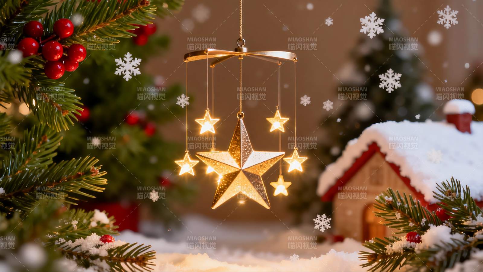 圣诞星饰雪景图片