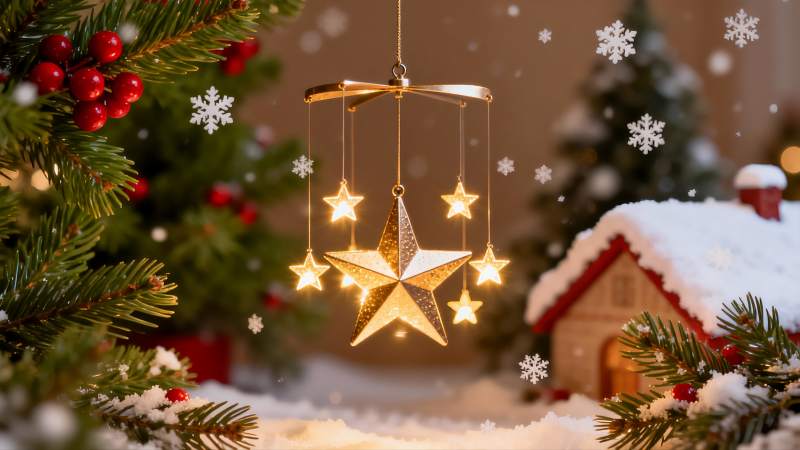 圣诞星饰雪景图片