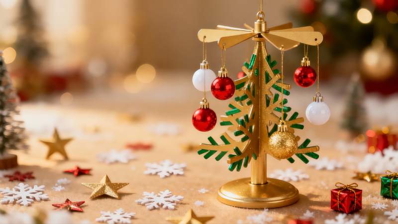 圣诞装饰小树与节日摆件图片