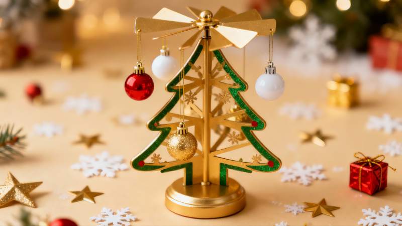 金色圣诞树装饰品节日氛围图片