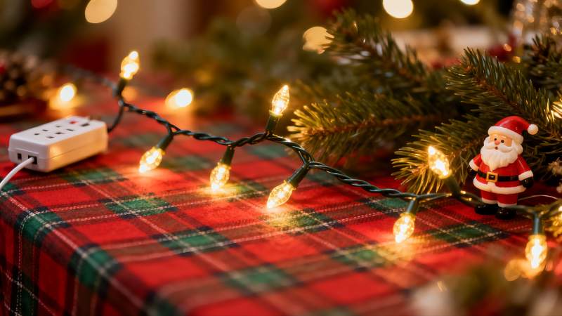 圣诞装饰灯与小摆件温馨场景图片