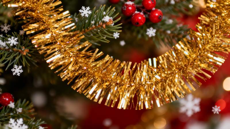 金色圣诞装饰特写图片