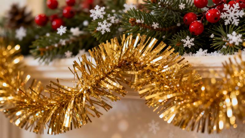 金色圣诞装饰特写图片