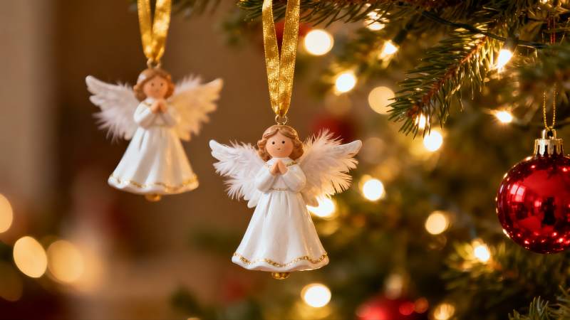 圣诞树天使挂饰温馨节日氛围图片