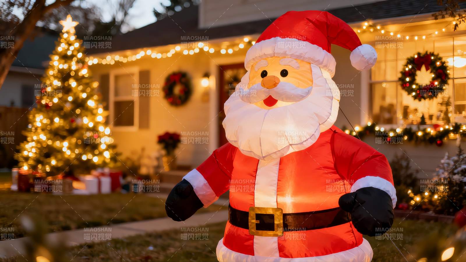 圣诞装饰房屋夜景图片