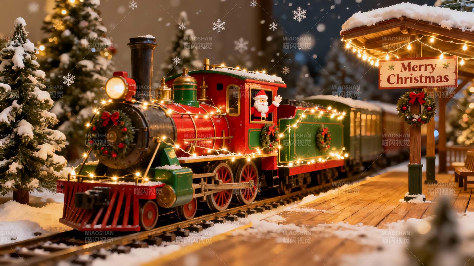 圣诞雪景火车模型图片