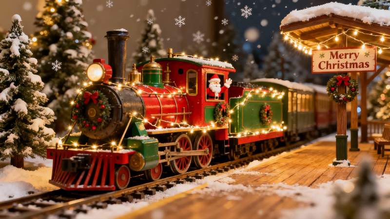 圣诞雪景火车模型图片