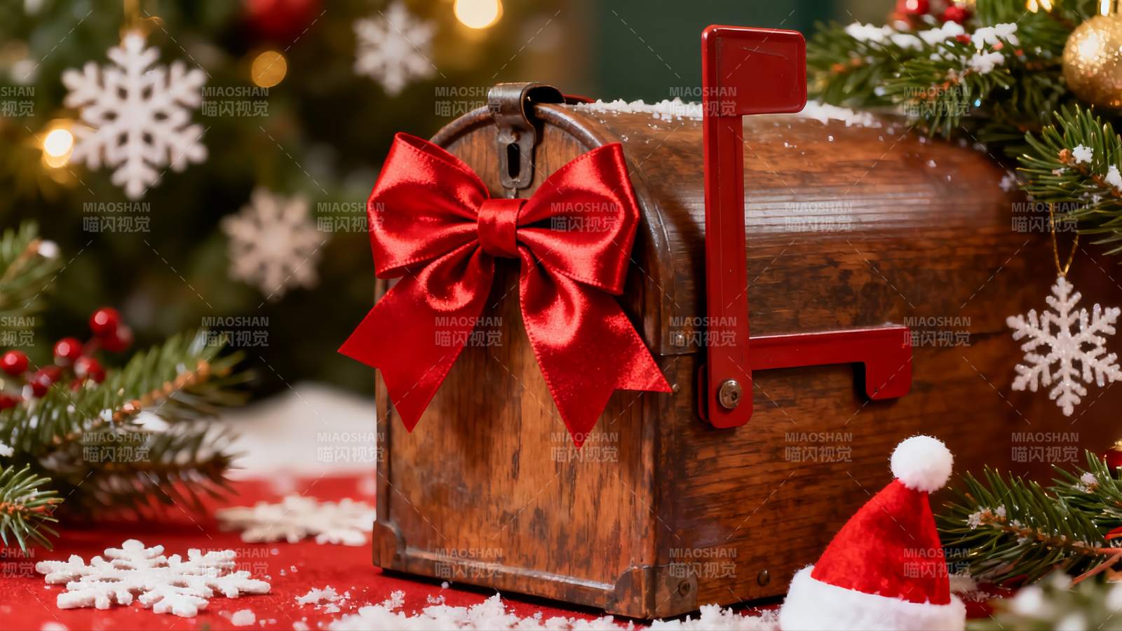 圣诞装饰木箱与节日元素图片