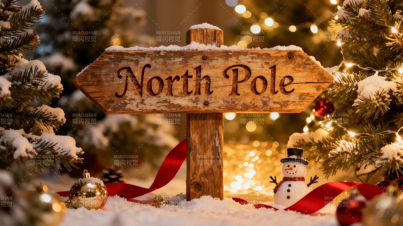 圣诞雪景木牌北极大本营图片