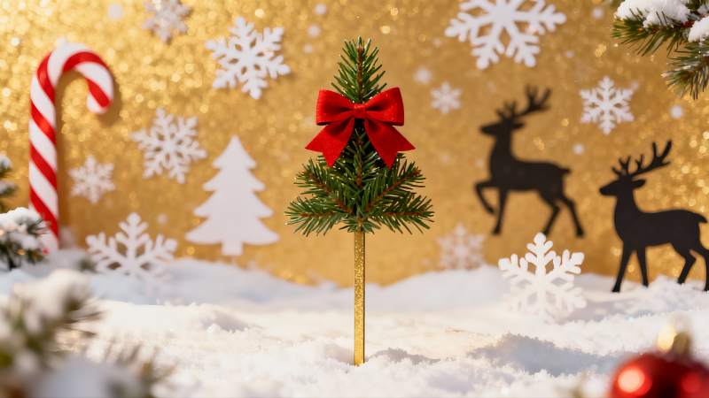 圣诞装饰雪景小树与糖果图片