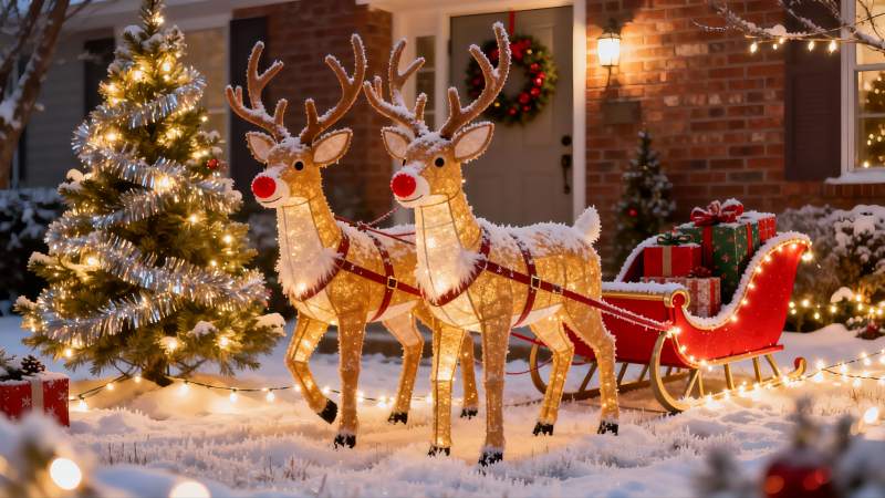 雪地圣诞驯鹿雪橇装饰图片