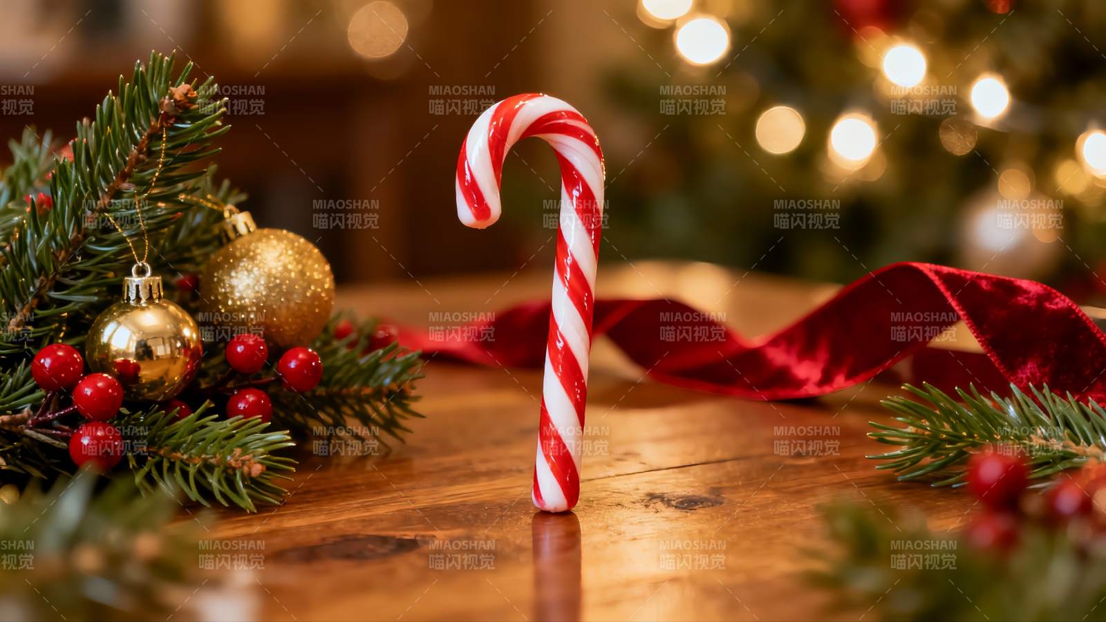圣诞拐杖糖与节日装饰图片