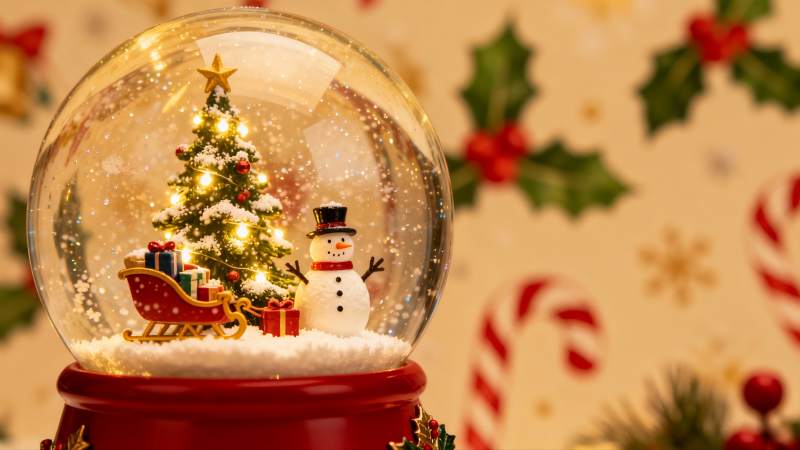 圣诞雪球内景温馨节日装饰图片