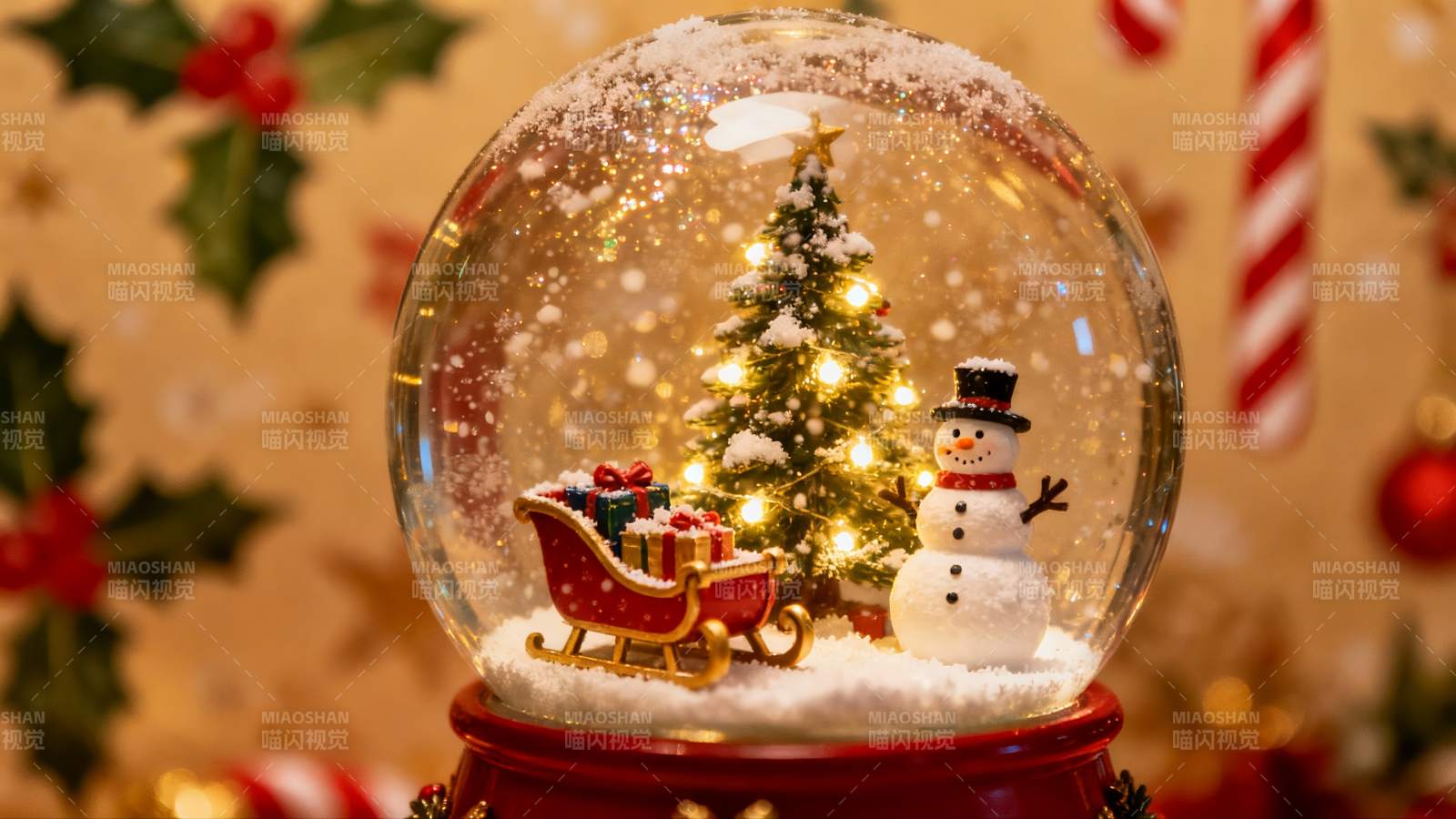 圣诞雪球内景温馨节日氛围图片
