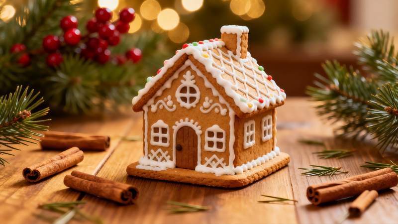 圣诞姜饼屋与香料装饰图片