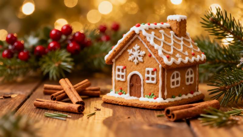 圣诞姜饼屋与香料装饰图片