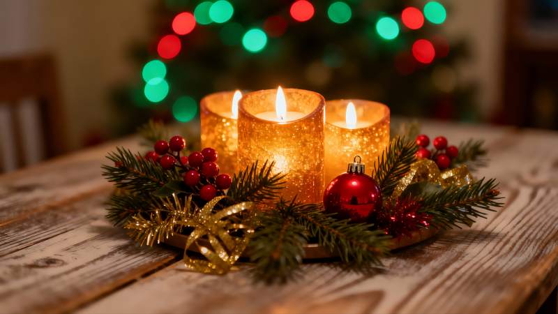 圣诞烛光装饰温馨节日氛围图片