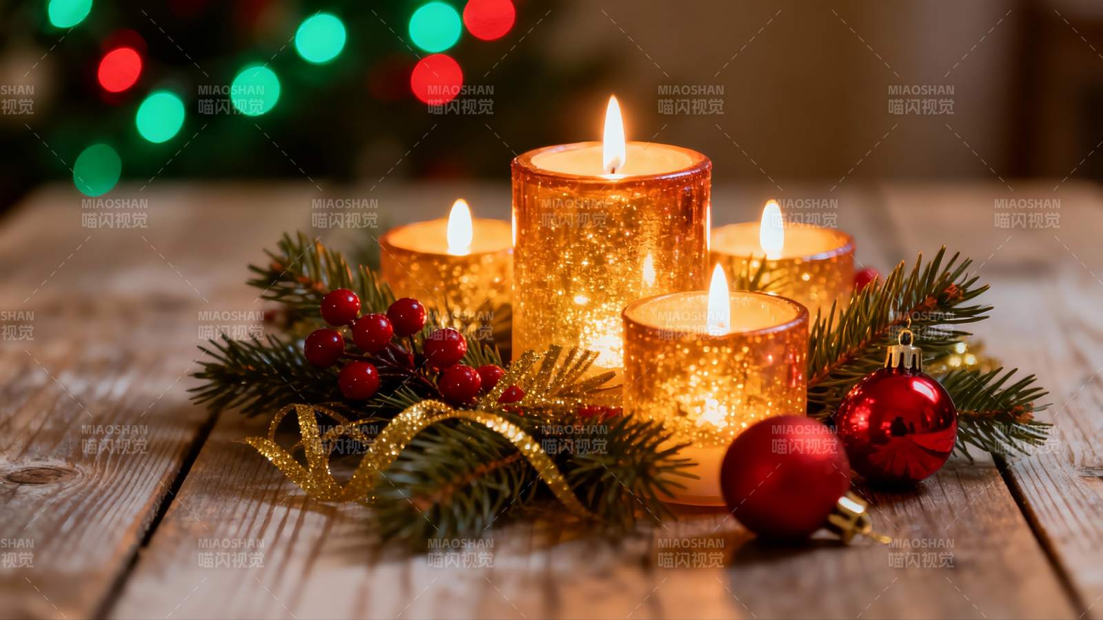 圣诞烛光装饰温馨节日氛围图片