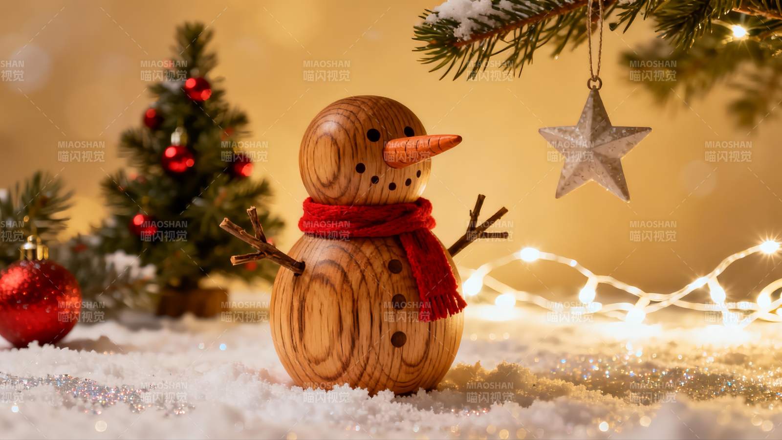 圣诞木制雪人装饰场景图片