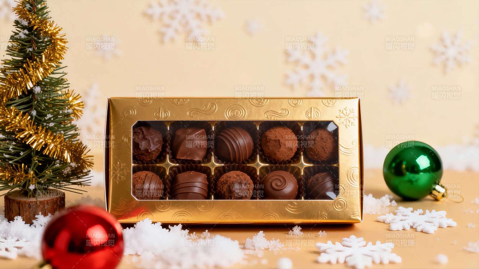 圣诞礼盒巧克力与装饰摆拍图片
