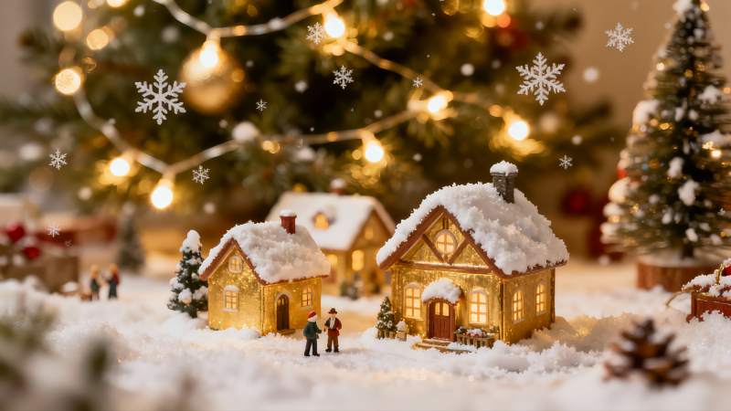 圣诞雪景小屋微缩模型图片