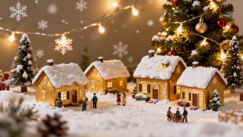 圣诞雪景微缩模型场景图片