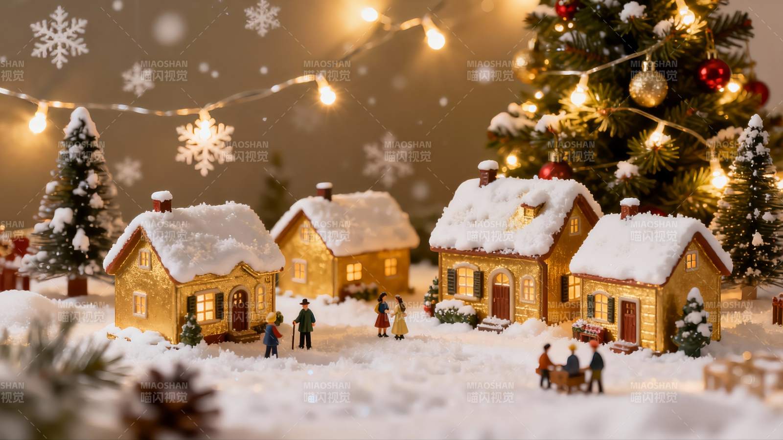 圣诞雪景微缩模型场景图片