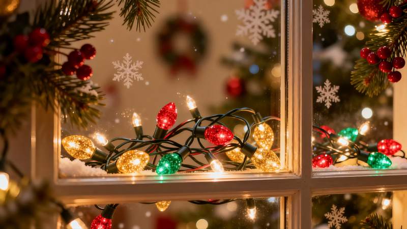 圣诞窗景彩灯闪烁图片