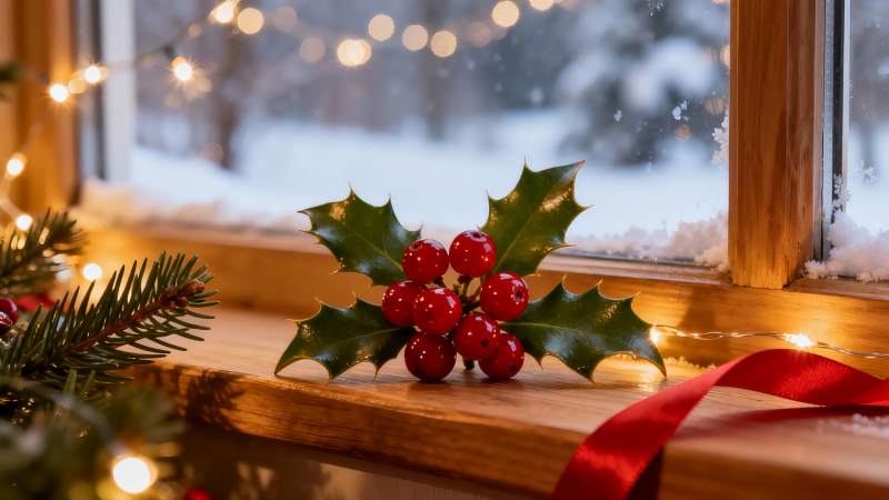 窗台冬日圣诞装饰图片