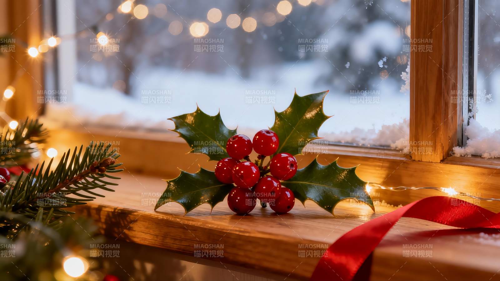 窗台冬日圣诞装饰图片