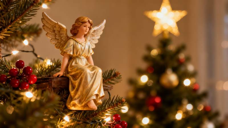 圣诞树上的金色天使摆件图片