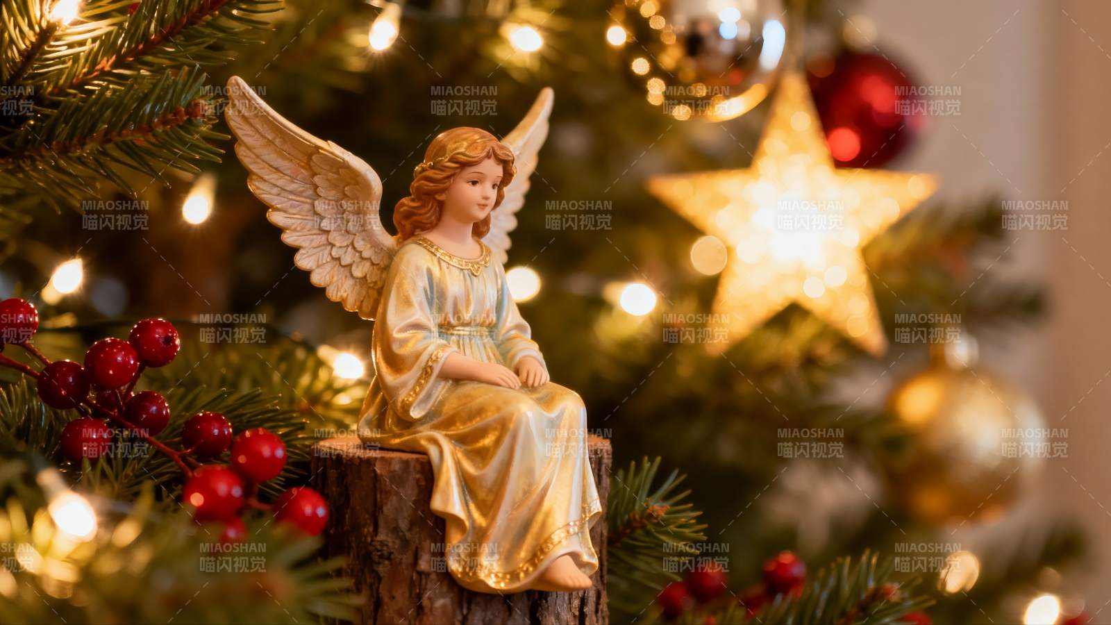 圣诞树天使摆件温馨节日装饰图片