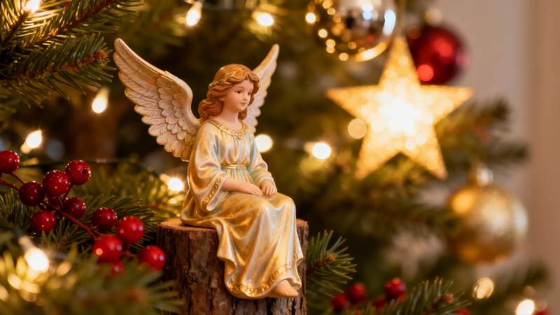 圣诞树天使摆件温馨节日装饰图片