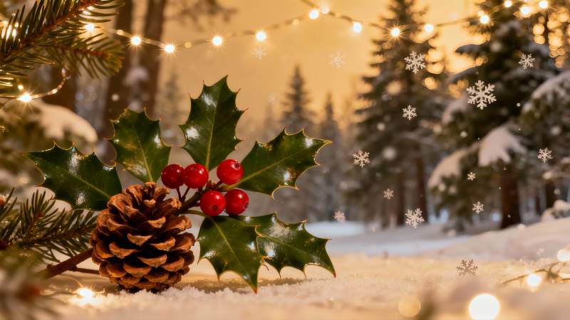 雪夜圣诞装饰静物图片