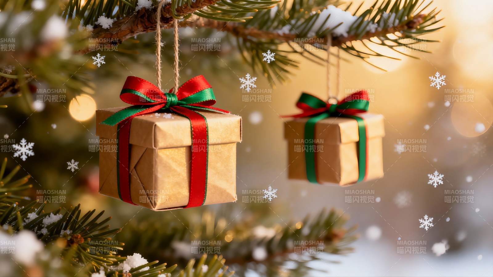 圣诞树挂礼物盒温馨节日图片